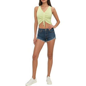 She + Sky Womens‎ Knit Top Size S Light Green Ruched Drawstring Crop Y2K